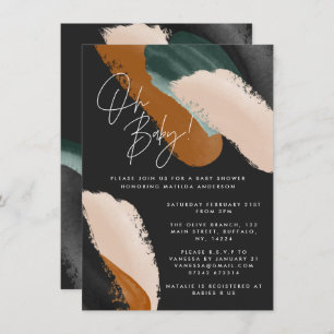Black terracotta abstract watercolor baby shower invitation
