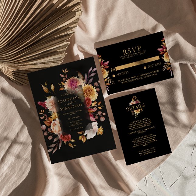 Black Terracotta Fall Floral Boho Chic Wedding Invitation (Creator Uploaded)