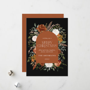 Black terracotta floral botanical elegant arch hol holiday card