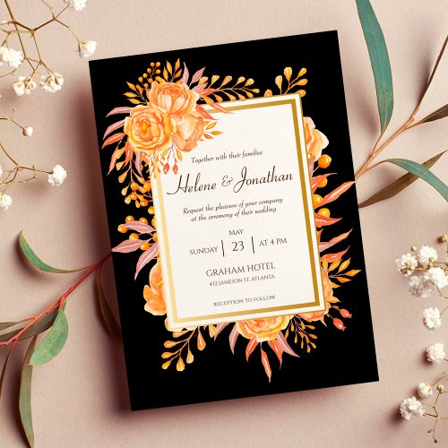 Black Terracotta Floral Elegant Rustic Wedding Invitation