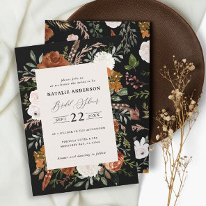 Black terracotta floral rustic bridal shower invitation