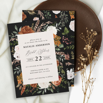 Black Terracotta Floral Rustic Bridal Shower Invitation by paper_petal at Zazzle