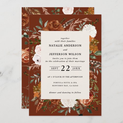 Black terracotta floral rustic elegant modern invi invitation