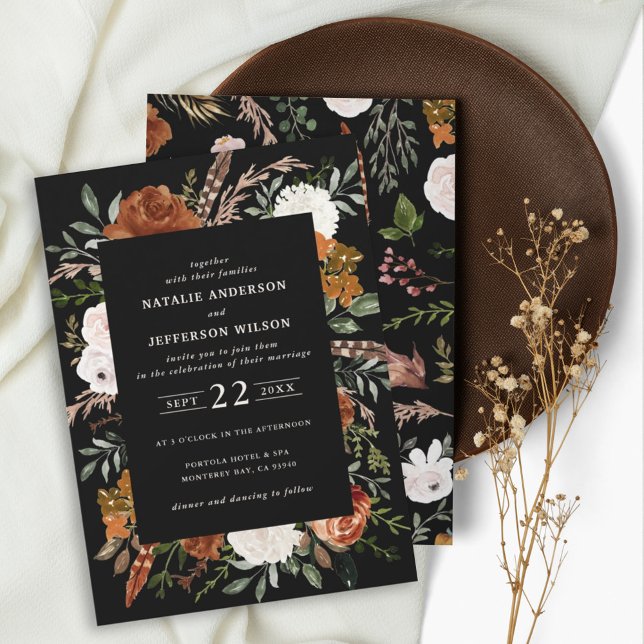 Black terracotta floral rustic elegant modern invitation (Creator Uploaded)