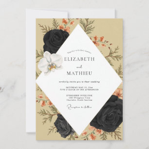 Black Terracotta Orchid Wedding Invitation