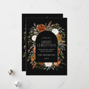 Black terracotta photo botanical elegant arch holiday card