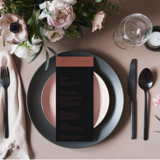 Black Terracotta Stripe Monogram Wedding Menu