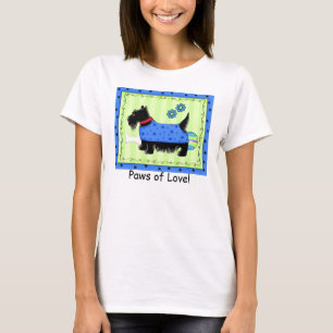 Black Terrier Dog Green Blue Scottie Love Paw T-Shirt