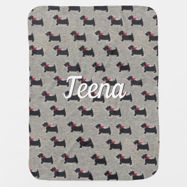 Black terriers with red bow makes a sweet blanket (Front)