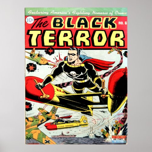 BLACK TERROR Cool Vintage Comic Book Cover Art Poster