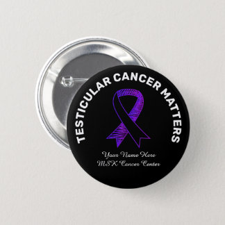 Black Testicular Cancer Purple Ribbon Drawing Button