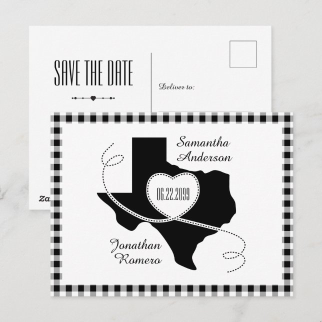 Black Texas Curling Ribbon Save the Date Postcard (Front/Back)