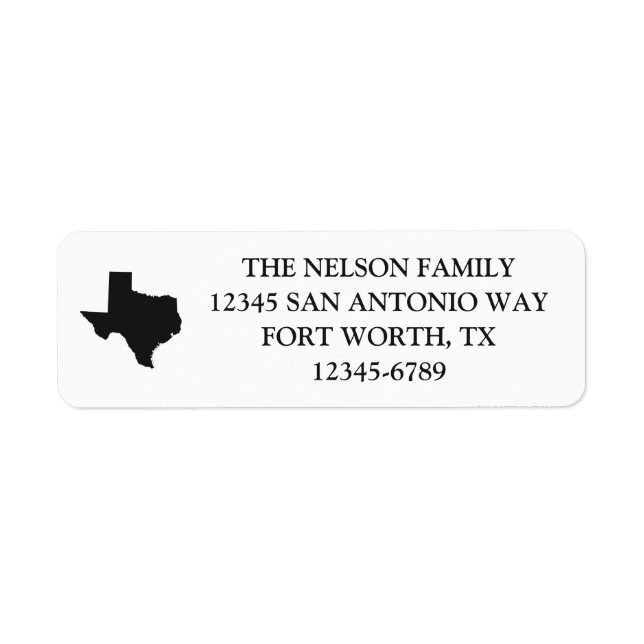 Black Texas Map Shape Label (Front)