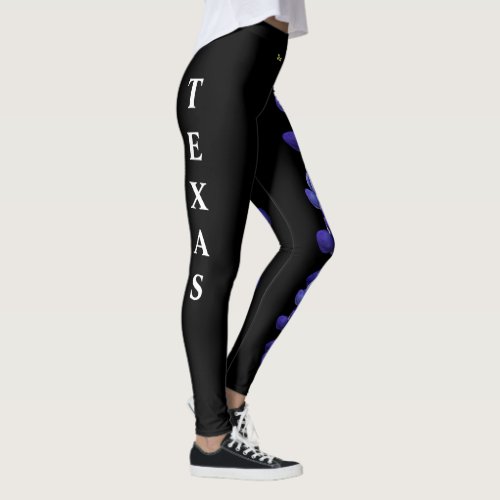 Black Texas State Flower Blue Bonnet Leggings