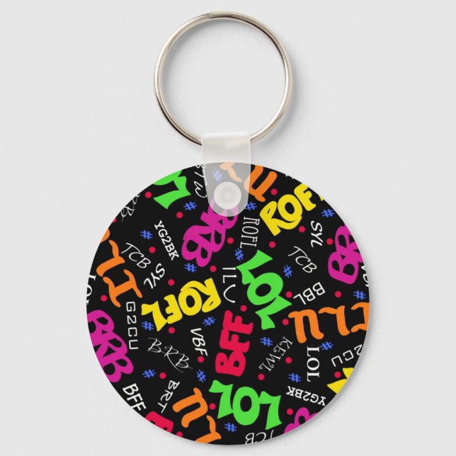 Black Text Art Symbols Abbreviations Keychain (Front)