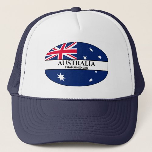 Black Text Australia Established 1788 Flag Trucker Hat