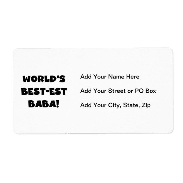 Black Text Best-est Baba T-shirts and Gifts Label (Front)