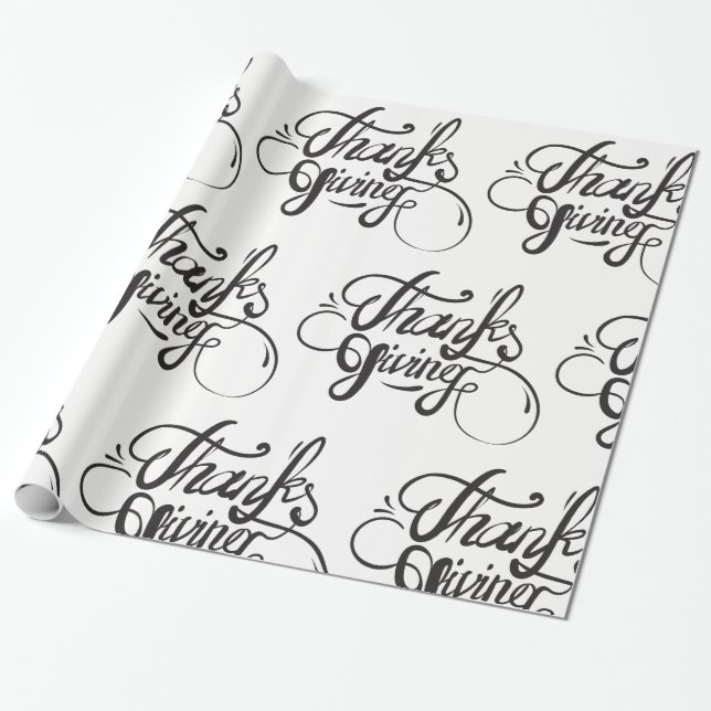 Black Text Design- Thanksgiving Wrapping Paper (Unrolled)