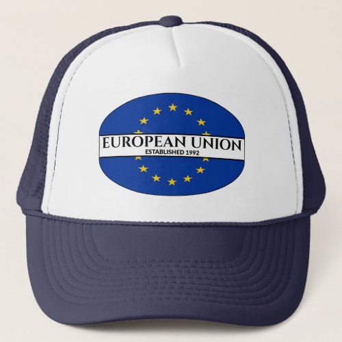 Black Text European Union Established 1992 Flag Trucker Hat