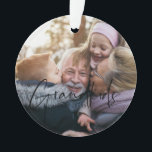 Black Text | Grandkids Make Life Grand Photo Ornament<br><div class="desc">"Grandkids make life grand" in black modern calligraphy lettering overlays your own photo. With room on the back for a custom message. Perfect for any grandparent! - mama, grandma, nana, meema, abuelito, grammie, grammy, momma, mimi, nanny, memaw, nanie, yiayia - papa, pépé, grandad, grandpapa, grand-pére, grampa, gramps, grampy, geepa, paw-paw,...</div>