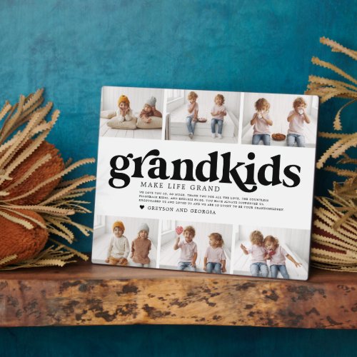 Black Text  Grandkids Make Life Grand Photo Plaque