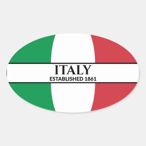 Black Text Italy Established 1861 Flag Oval Sticker