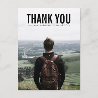 Black Text Male Thank You Graduation Postcard