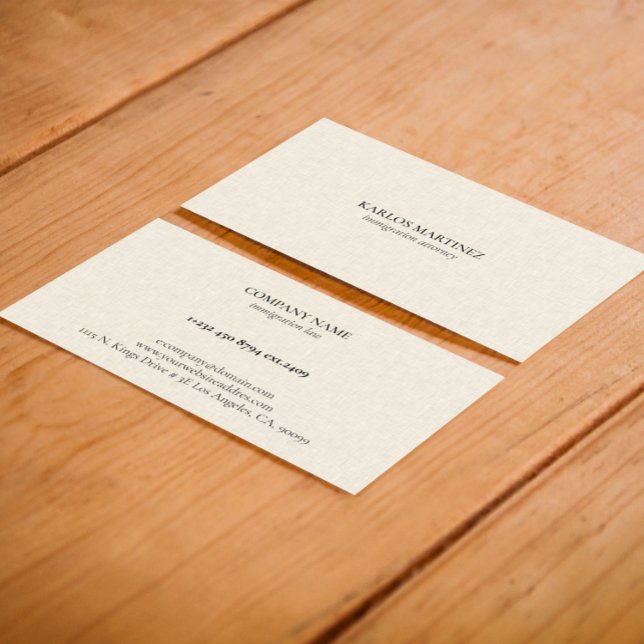 Black Text On Beige Linen Immigration Attorney Business Card (Creator Uploaded)