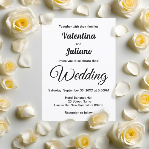 Black Text on White Background Wedding Invitation