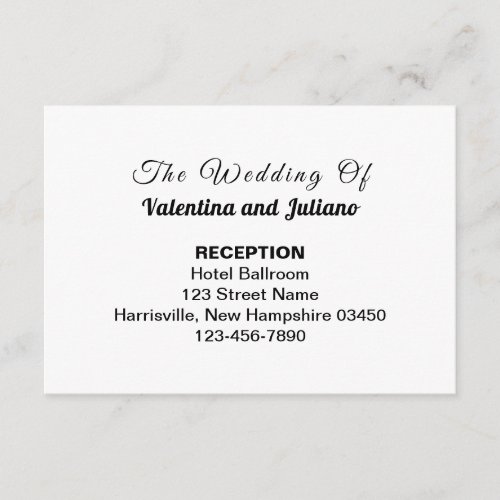 Black Text on White Background Wedding Reception Enclosure Card