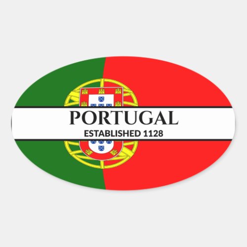 Black Text Portugal Established 1128 Flag Oval Sticker