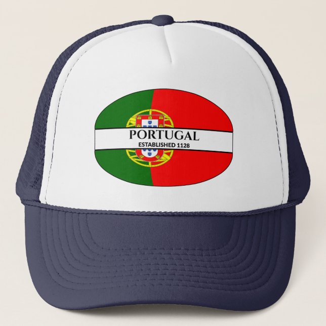 Black Text Portugal Established 1128 Flag Trucker Hat (Front)