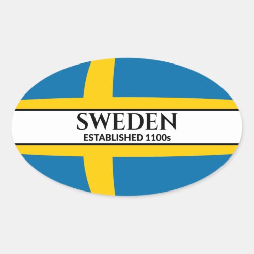 Black Text Sweden Established 1100s Flag Oval Sticker