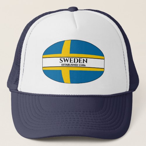 Black Text Sweden Established 1100s Flag Trucker Hat