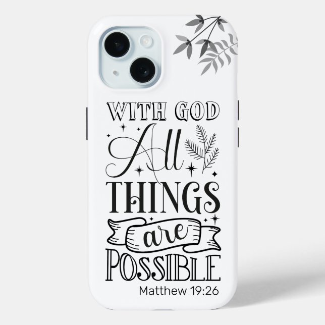 Black Text Typography, Matthew 19:26 Scripture Case-Mate iPhone Case (Back)