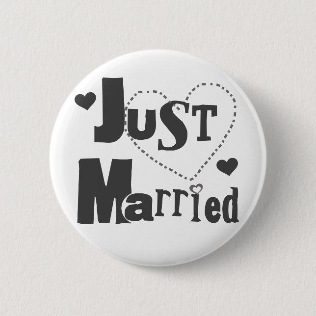 Black Text with Heart Just Married Button (Front)