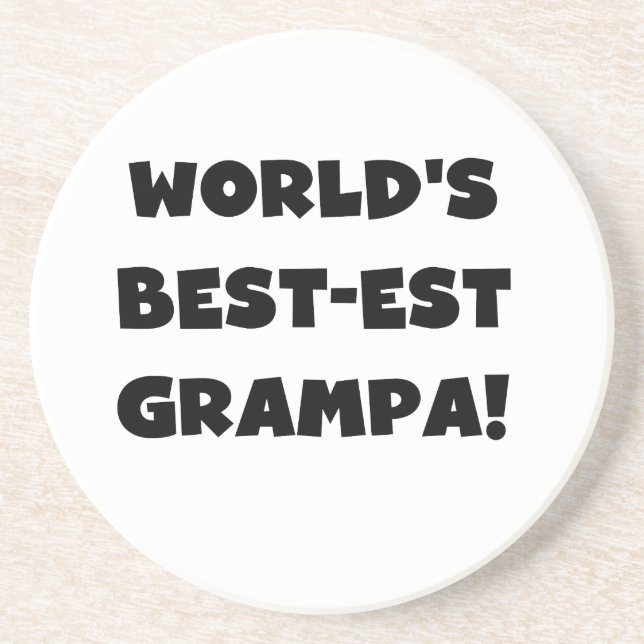 Black Text World's Best-est Grampa T-shirts Gifts Drink Coaster (Front)