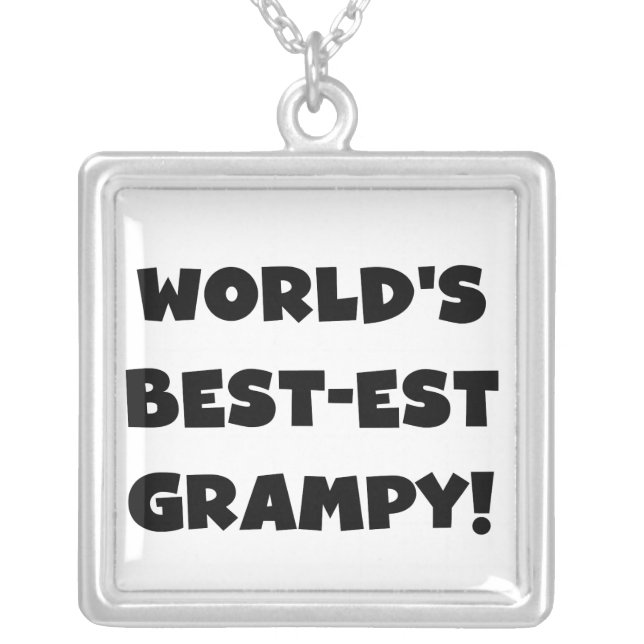 Black Text World's Best-est Grampy Gifts Silver Plated Necklace (Front)