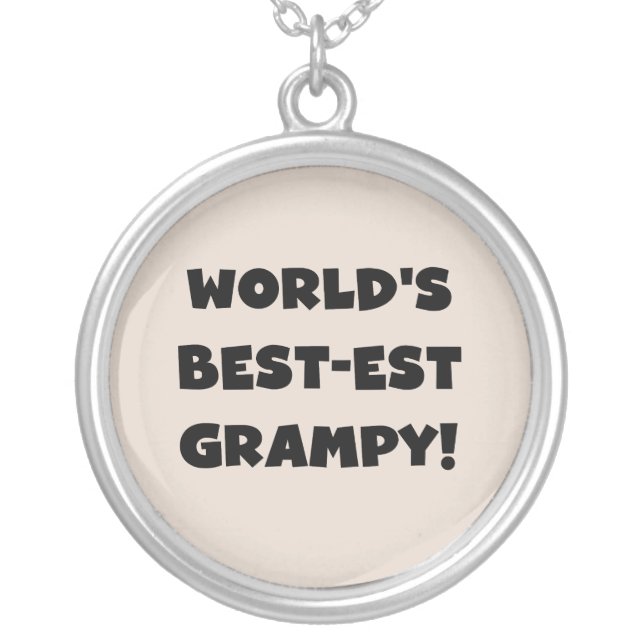 Black Text World's Best-est Grampy Gifts Silver Plated Necklace (Front)