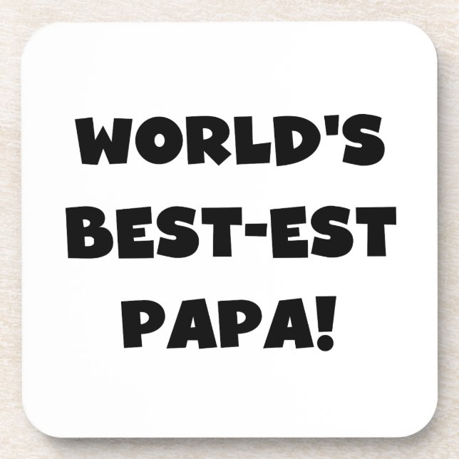 Black Text World's Best-est Papa Tshirts and Gifts Beverage Coaster (Front)