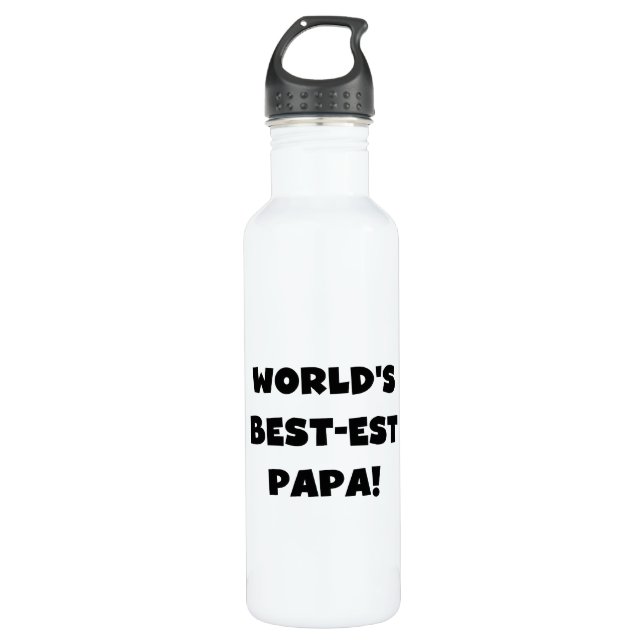 Black Text World's Best-est Papa Tshirts and Stainless Steel Water Bottle (Front)