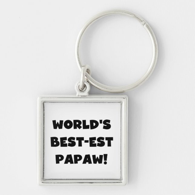 Black Text World's Best-est Papaw Gifts Keychain (Front)