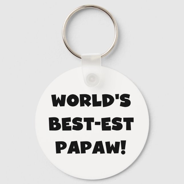 Black Text World's Best-est Papaw Gifts Keychain (Front)