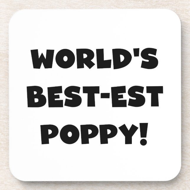 Black Text World's Best-est Poppy Gifts Drink Coaster (Front)