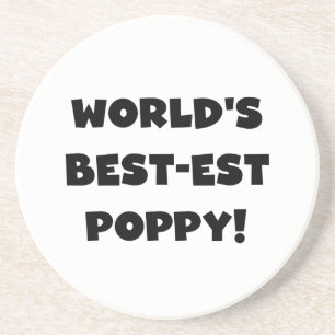 Black Text World's Best-est Poppy Gifts Sandstone Coaster