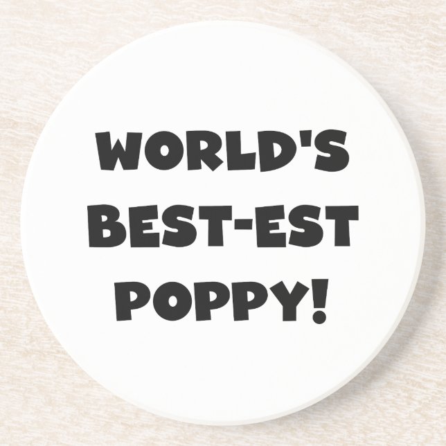 Black Text World's Best-est Poppy Gifts Sandstone Coaster (Front)