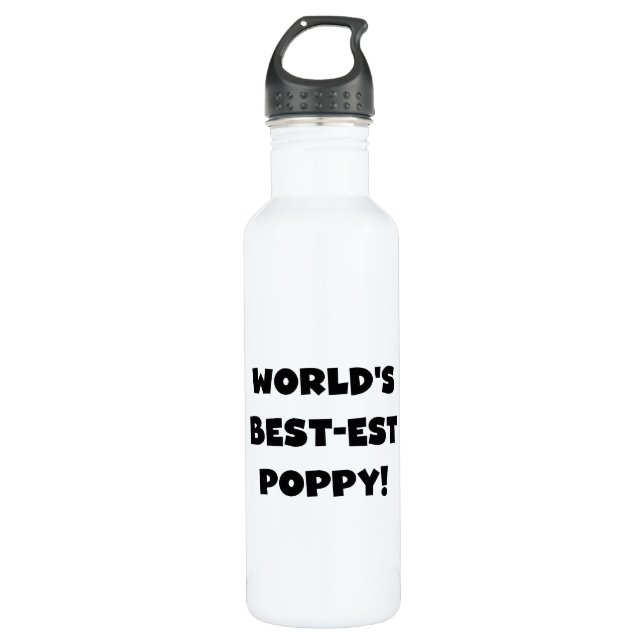 Black Text World's Best-est Poppy Water Bottle (Front)