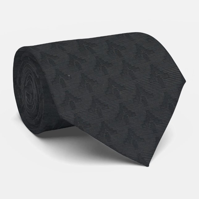 Black textile design neck tie (Rolled)