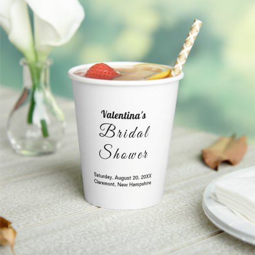 Black Texts on White Background Bridal Shower Paper Cups