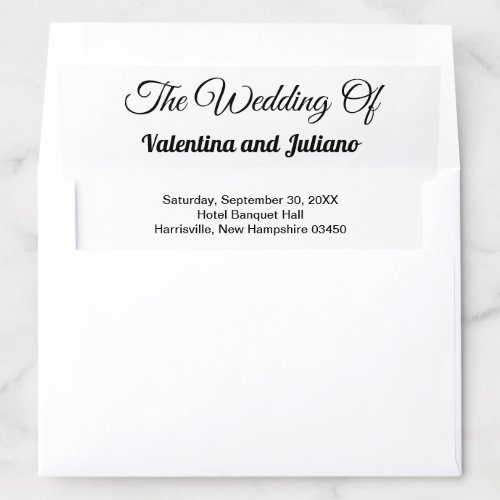 Black Texts on White Background Wedding Envelope Liner